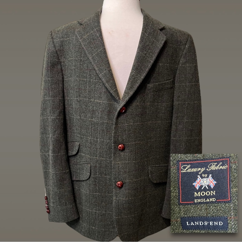 Lands’ End - Luxury Fabric by Moon England - 100% Wool Sports Coat Size 42R